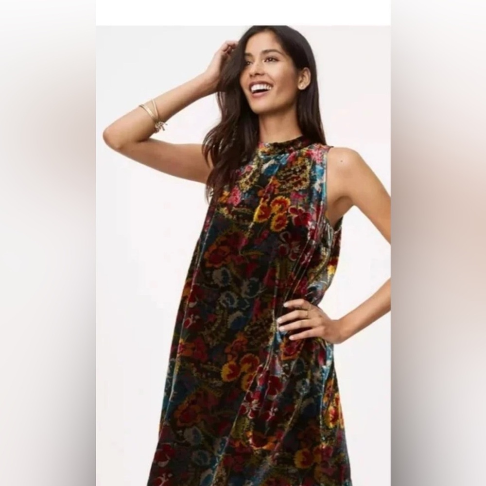 LOFT Floral Velvet Mini Dress